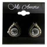 Black & Silver-Tone Colored Metal Clip-On-Earrings With Faceted Accents #LQC149