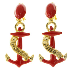 Anchor Clip-On-Earrings Red & Gold-Tone Colored #LQC14