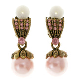 Pink & Gold-Tone Colored Metal Clip-On-Earrings With Faceted Accents #LQC150