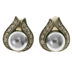 Gray & Silver-Tone Colored Metal Clip-On-Earrings With Faceted Accents #LQC154