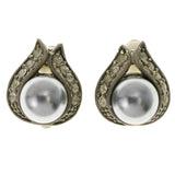 Gray & Silver-Tone Colored Metal Clip-On-Earrings With Faceted Accents #LQC154