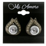 Gray & Silver-Tone Colored Metal Clip-On-Earrings With Faceted Accents #LQC154