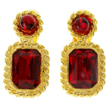 Red & Gold-Tone Colored Metal Clip-On-Earrings With Faceted Accents #LQC155