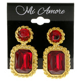 Red & Gold-Tone Colored Metal Clip-On-Earrings With Faceted Accents #LQC155