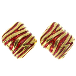 Red & Gold-Tone Colored Metal Clip-On-Earrings #LQC157