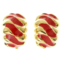 Red & Gold-Tone Colored Metal Clip-On-Earrings #LQC158