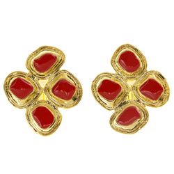 Red & Gold-Tone Colored Metal Clip-On-Earrings #LQC159