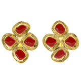 Red & Gold-Tone Colored Metal Clip-On-Earrings #LQC159