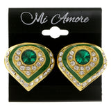 Green & Gold-Tone Colored Metal Clip-On-Earrings With Crystal Accents #LQC160