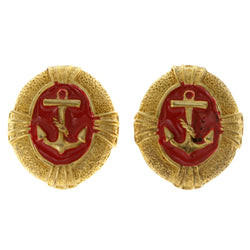 Anchors Clip-On-Earrings Gold-Tone & Red Colored #LQC163