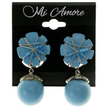 Blue & Silver-Tone Colored Acrylic Clip-On-Earrings With Faceted Accents #LQC165