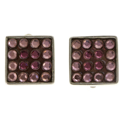 Purple & Silver-Tone Colored Metal Clip-On-Earrings With Crystal Accents #LQC166