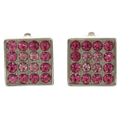 Pink & Silver-Tone Colored Metal Clip-On-Earrings With Crystal Accents #LQC169