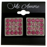 Pink & Silver-Tone Colored Metal Clip-On-Earrings With Crystal Accents #LQC169