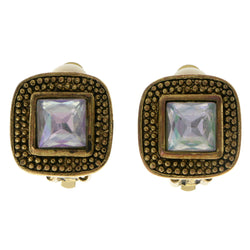 Gold-Tone Metal Clip-On-Earrings With Faceted Accents #LQC170