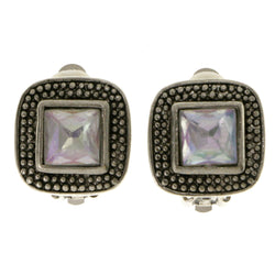 Silver-Tone Metal Clip-On-Earrings With Faceted Accents #LQC171