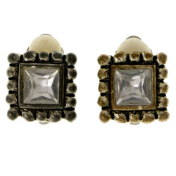 Silver-Tone Metal Clip-On-Earrings With Faceted Accents #LQC172