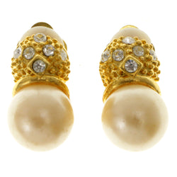 Gold-Tone Metal Clip-On-Earrings With Faceted Accents #LQC178