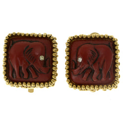 Elephant Clip-On-Earrings With Crystal Accents Red & Gold-Tone Colored #LQC182