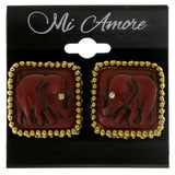 Elephant Clip-On-Earrings With Crystal Accents Red & Gold-Tone Colored #LQC182