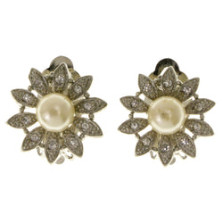 Flowers Clip-On-Earrings With Faceted Accents  Silver-Tone Color #LQC183