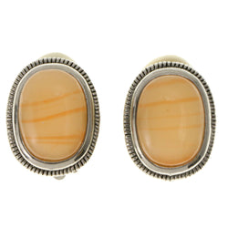 Peach & Silver-Tone Colored Metal Clip-On-Earrings With Stone Accents #LQC184