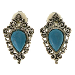 Blue & Silver-Tone Colored Metal Clip-On-Earrings With Stone Accents #LQC187