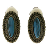Blue & Silver-Tone Colored Metal Clip-On-Earrings With Stone Accents #LQC188