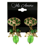 Green & Gold-Tone Colored Metal Clip-On-Earrings With Bead Accents #LQC189