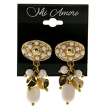 White & Gold-Tone Colored Metal Clip-On-Earrings With Bead Accents #LQC190
