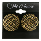 Gold-Tone & Brown Colored Metal Clip-On-Earrings With Crystal Accents #LQC193