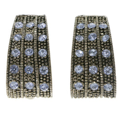 Silver-Tone & Blue Colored Metal Clip-On-Earrings With Crystal Accents #LQC195