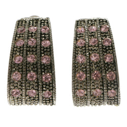Silver-Tone & Pink Colored Metal Clip-On-Earrings With Crystal Accents #LQC196