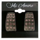 Silver-Tone & Pink Colored Metal Clip-On-Earrings With Crystal Accents #LQC196