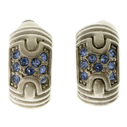 Silver-Tone & Blue Colored Metal Clip-On-Earrings With Crystal Accents #LQC198