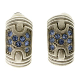 Silver-Tone & Blue Colored Metal Clip-On-Earrings With Crystal Accents #LQC198