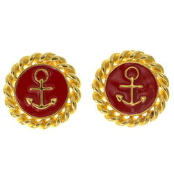Anchor Clip-On-Earrings Red & Gold-Tone Colored #LQC19