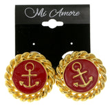 Anchor Clip-On-Earrings Red & Gold-Tone Colored #LQC19