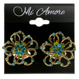 Flowers Clip-On-Earrings Crystal Accents Colorful & Gold-Tone #LQC202