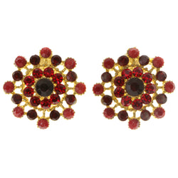Red & Gold-Tone Colored Metal Clip-On-Earrings With Crystal Accents #LQC207