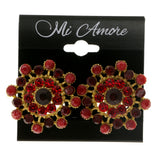 Red & Gold-Tone Colored Metal Clip-On-Earrings With Crystal Accents #LQC207