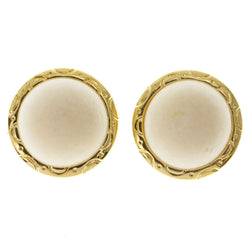 White & Gold-Tone Colored Fabric Clip-On-Earrings #LQC213