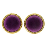 Purple & Gold-Tone Colored Fabric Clip-On-Earrings #LQC214