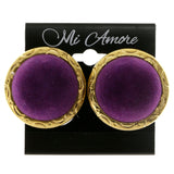 Purple & Gold-Tone Colored Fabric Clip-On-Earrings #LQC214
