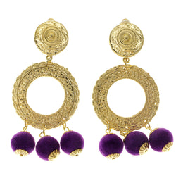 Gold-Tone & Purple Colored Metal Clip-On-Earrings #LQC215