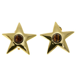 Stars Clip-On-Earrings With Bead Accents Brown & Gold-Tone Colored #LQC218