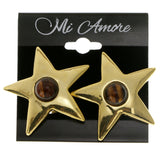 Stars Clip-On-Earrings With Bead Accents Brown & Gold-Tone Colored #LQC218