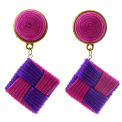Colorful & Gold-Tone Colored Fabric Clip-On-Earrings #LQC232