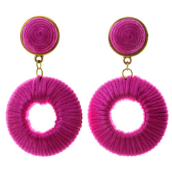 Purple & Gold-Tone Colored Fabric Clip-On-Earrings #LQC236