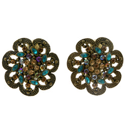 Colorful & Gold-Tone Colored Metal Clip-On-Earrings With Crystal Accents #LQC239